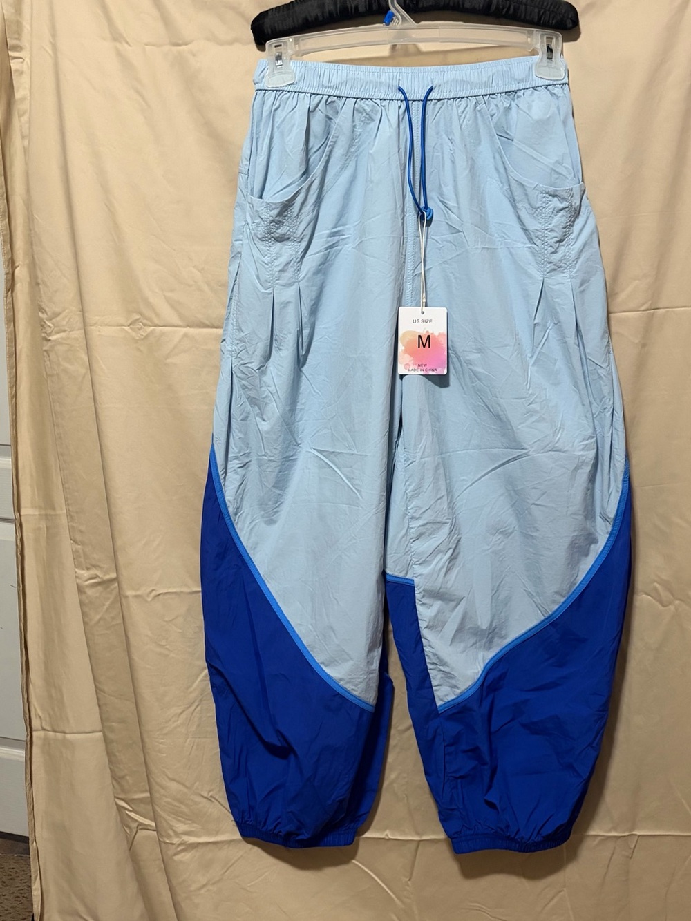 Light Blue and Royal Colorblock Track Joggers with Drawcord